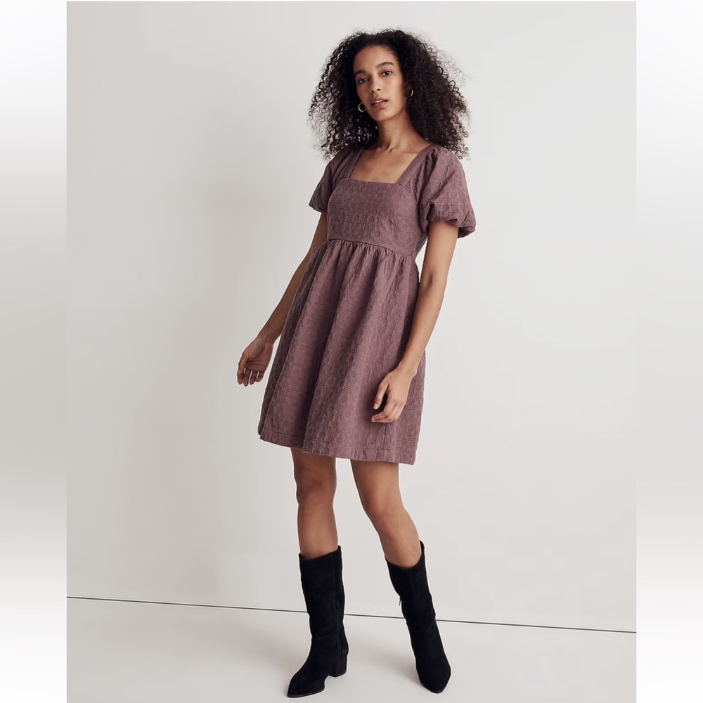 Floral Quilted Puff-Sleeve Mini Dress